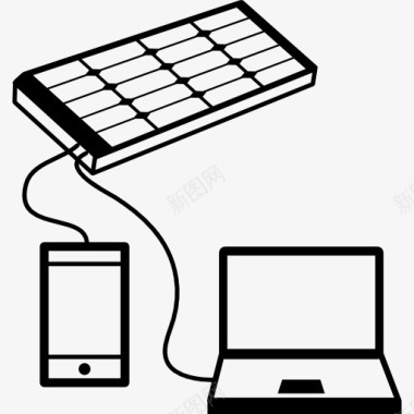 电荷手机和笔记本电脑充电的太阳能电池板图标图标