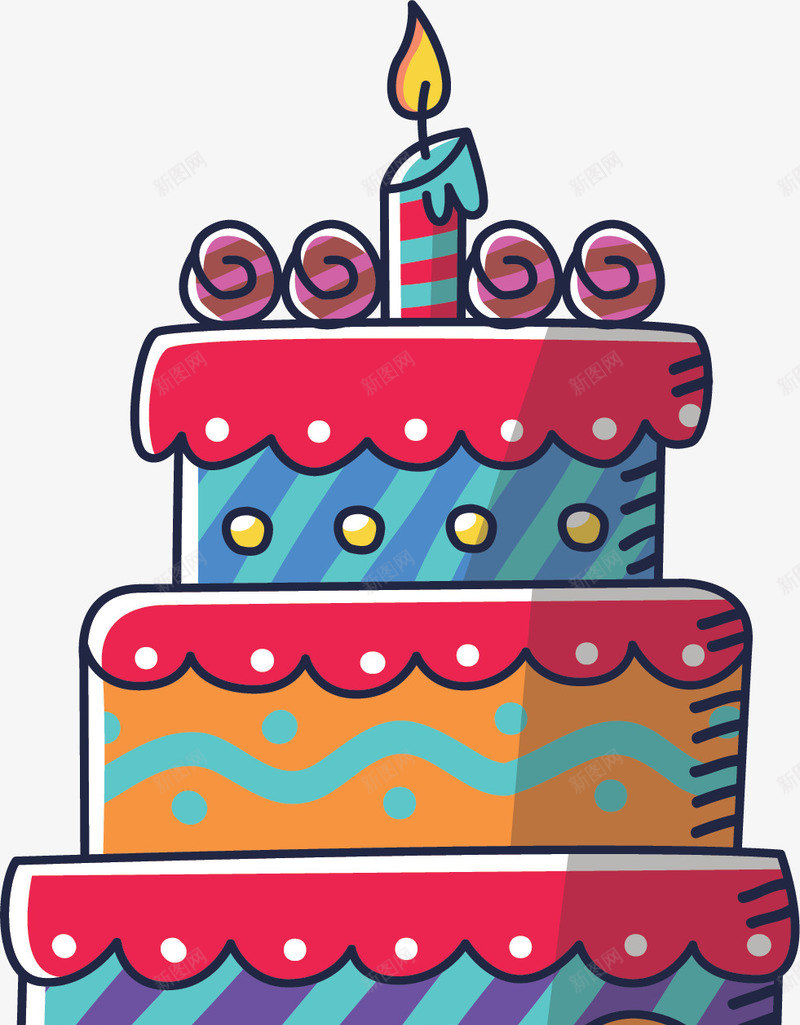 三层卡通生日蛋糕矢量图ai免抠素材_88icon https://88icon.com 三层蛋糕 庆祝生日 生日蛋糕 矢量png 蛋糕 过生日 矢量图