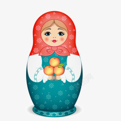 俄罗斯嵌套娃娃卡通手绘俄罗斯娃娃与水果高清图片