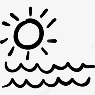 卡通山水大海和太阳图标图标