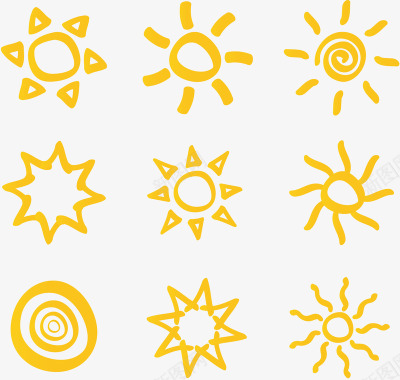 9款手绘黄色太阳图标图标