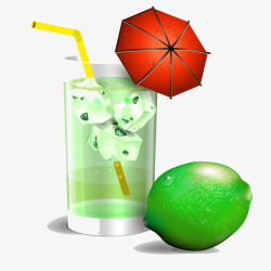 柠檬雨伞绿色柠檬与果汁高清图片