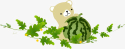 创意合成漫画小熊吃西瓜素材