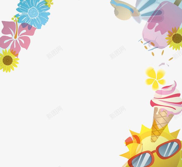 卡通夏天度假元素背景png免抠素材_88icon https://88icon.com 卡通 夏天 太阳 度假 背景