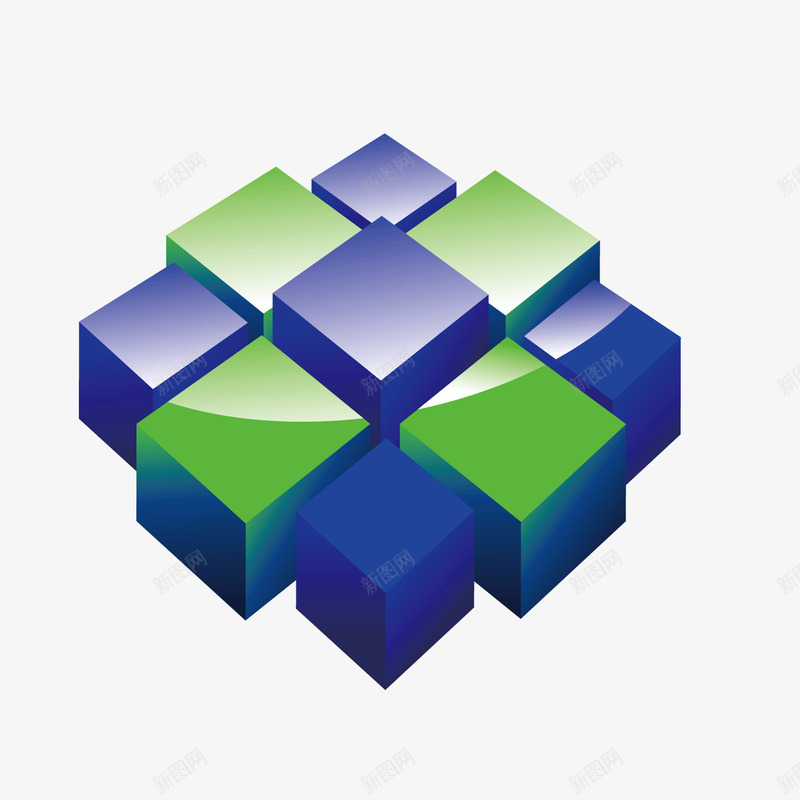 蓝绿色起伏方块方体png免抠素材_88icon https://88icon.com 方体 方块 蓝绿色 起伏