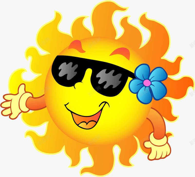 卡通微笑的太阳插画png免抠素材_88icon https://88icon.com 卡通微笑的太阳 卡通的太阳 图案 太阳 太阳的笑脸 太阳镜 花 黄色的