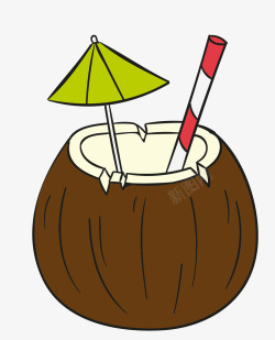 水彩卡通椰子饮料素材