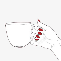 红指甲的手拿着咖啡杯素材