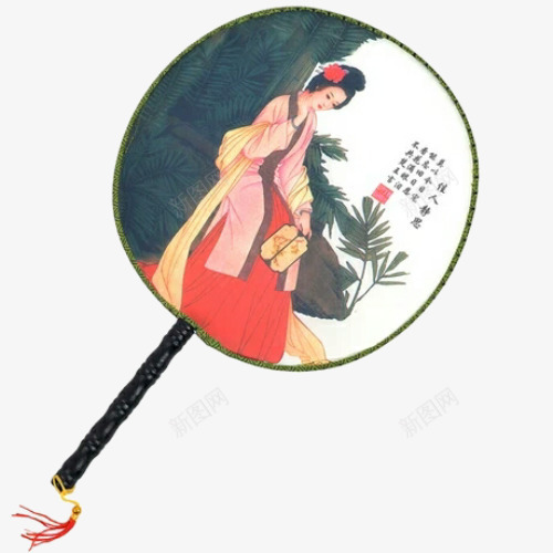 仕女图案团扇png免抠素材_88icon https://88icon.com 中国风 仕女图 古典边纹 团扇 扇子