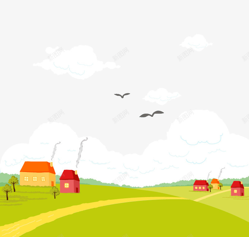 美丽卡通平原风景矢量图ai免抠素材_88icon https://88icon.com 平原 平原素材 草原 风景卡通 风景素材 矢量图