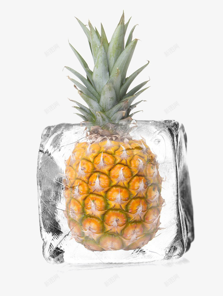冰块里的菠萝png免抠素材_88icon https://88icon.com 冰块 水果 菠萝 黄色