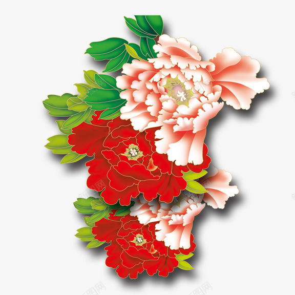 牡丹花丛psd免抠素材_88icon https://88icon.com 牡丹 红色 花丛