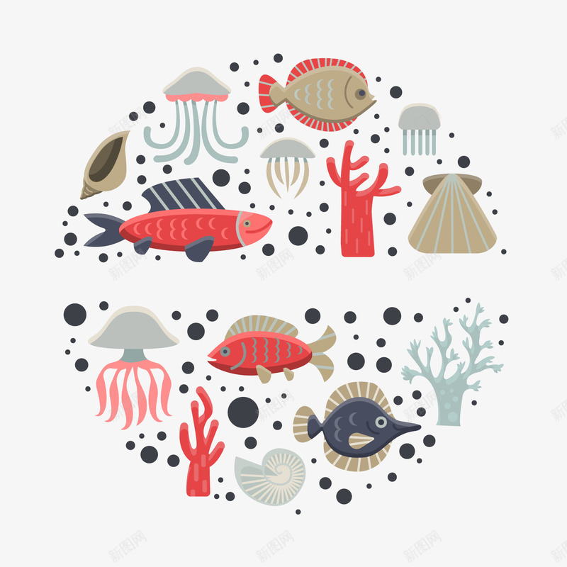 卡通海洋生物png免抠素材_88icon https://88icon.com 卡通动物 彩色水母 水母 海洋生物 红色小鱼 红色水母 背景装饰