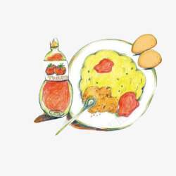 西红柿炒鸡蛋手绘画片素材