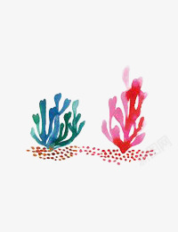 手绘彩色水草海带素材