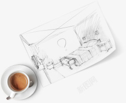 咖啡手绘画纸素材