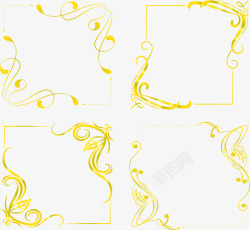 四种黄色欧式花纹边框素材