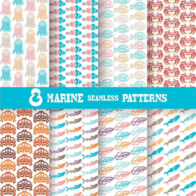 创意海洋生物无缝背景矢量图eps免抠素材_88icon https://88icon.com 无缝背景 海洋生物 海鲜 背景设计 矢量图