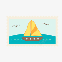 适量手绘帆船集邮邮票矢量图素材