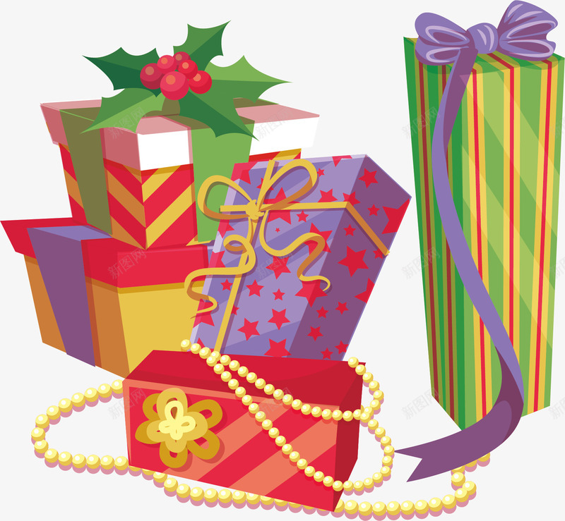 圣诞礼盒堆叠png免抠素材_88icon https://88icon.com 创意 包装 圣诞 彩色 斑点 星星印花 条纹 礼物 礼盒
