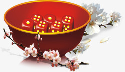 中秋节红色碗里的骰子素材