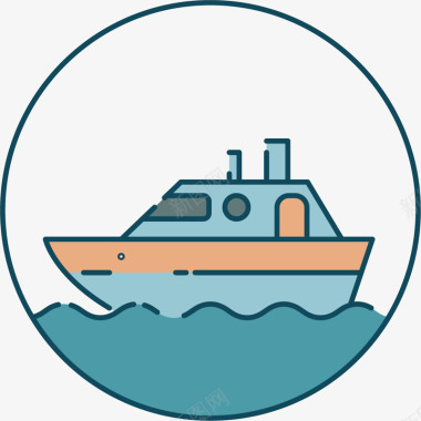 现代北欧风格圆形海洋迷你渔船LOGO矢量图图标图标