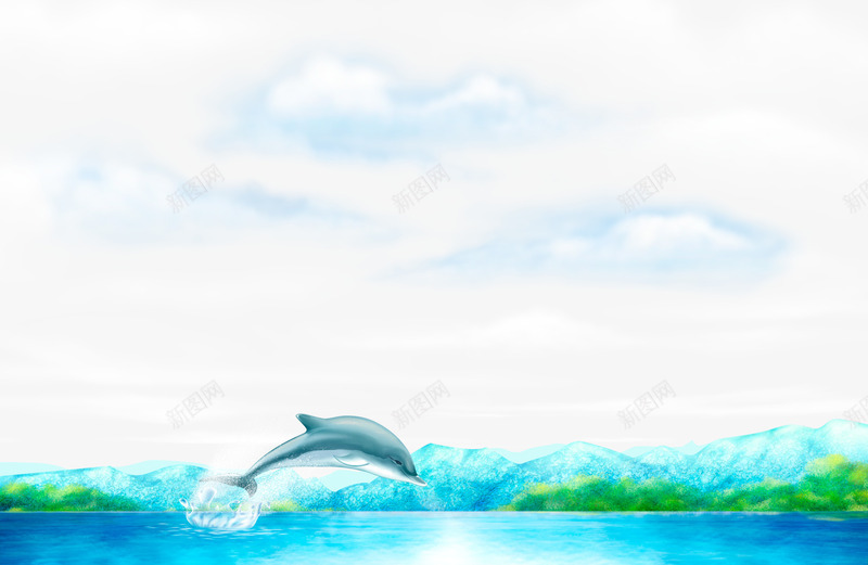 蓝色海洋上跳跃的海豚png免抠素材_88icon https://88icon.com 卡通海豚 蓝色海洋 跳跃