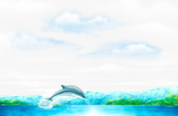 蓝色海洋上跳跃的海豚素材