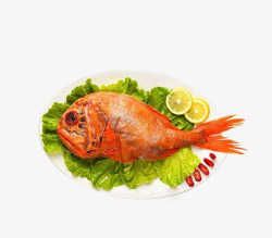 橘红色的鱼盘子里的长寿鱼图高清图片