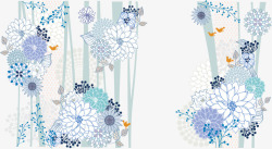 浅蓝色花朵树藤底纹矢量图素材