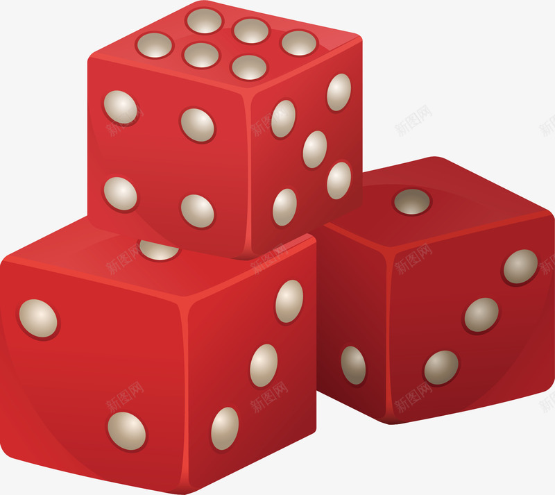三颗红色骰子矢量图eps免抠素材_88icon https://88icon.com 掷骰子 方块 矢量素材 红色 骰子 矢量图