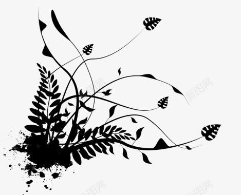 花卉墨点素材黑色线条手绘花卉图标图标