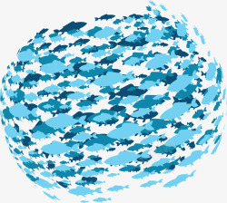 组成球形的蓝色鱼群矢量图素材