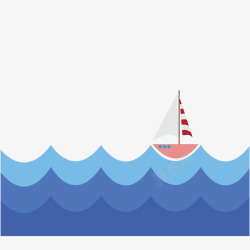 一艘帆船在独自航行的蓝色扁平化矢量图素材