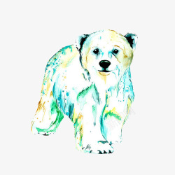 北极熊幼崽散步水彩画素材