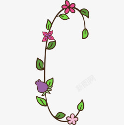 植物字母形状C手绘花藤描边英文字母C高清图片