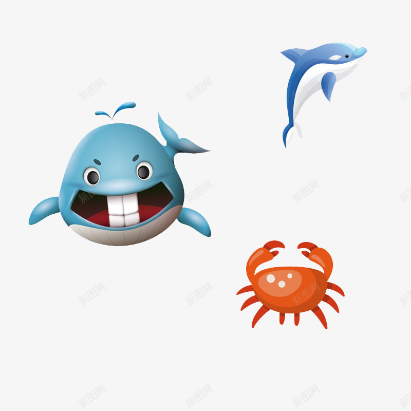 海洋卡通海生海豚螃蟹小动物psd免抠素材_88icon https://88icon.com 小动物 海洋 海生 海豚 螃蟹