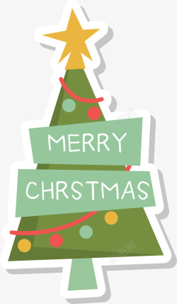 圣诞节圣诞树贴纸标签矢量图素材