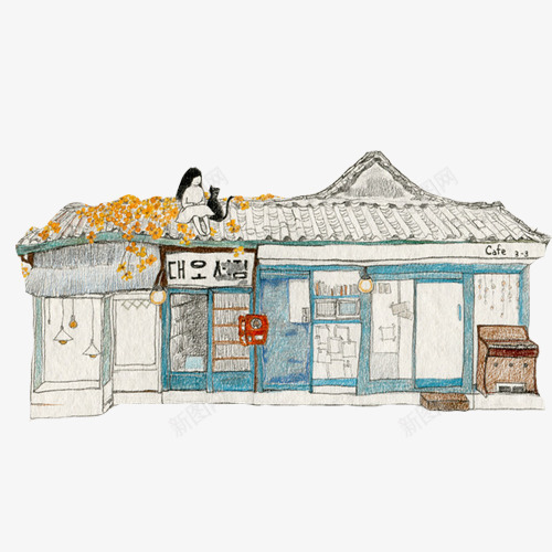 小商店水彩画片psd免抠素材_88icon https://88icon.com 商店 建筑 房子 水彩画 色彩 蓝色