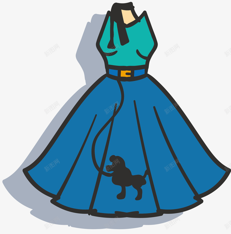 蓝色深色印花裙子png免抠素材_88icon https://88icon.com 卡通裙子 小狗印花裙子 扁平风格 深色 深色裙子 矢量裙子 蓝色