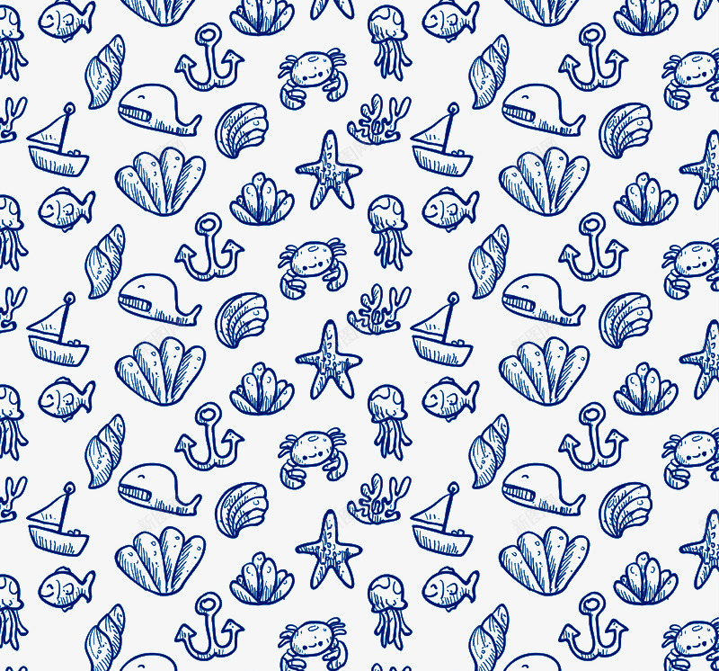 蓝色海洋元素无缝背景png免抠素材_88icon https://88icon.com 海洋 背景 蓝色