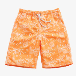 橙色动物印花沙滩裤素材