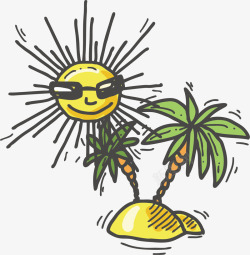 手绘风阳光沙滩椰子树矢量图素材