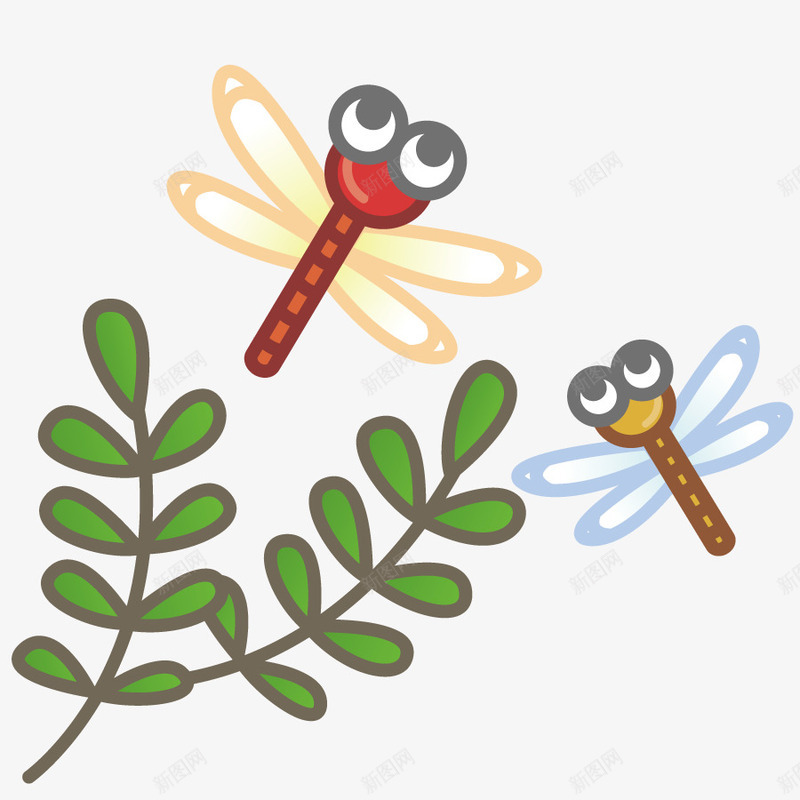 绿色植物png免抠素材_88icon https://88icon.com 印花 插画 枝叶 虫子 飞虫