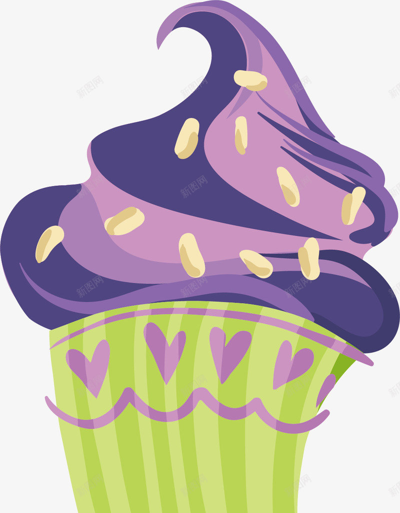 紫色冰激凌矢量图ai免抠素材_88icon https://88icon.com 冰激凌 印花 奶油 手绘 斑点 爱心纸杯 紫色 矢量图
