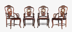 宫廷复古雕花红木椅四把素材