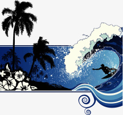 蓝色夏日海洋浪花装饰图素材