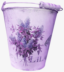 紫色花枝印花水桶素材