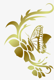 金色藤蔓蝴蝶欧式花纹素材
