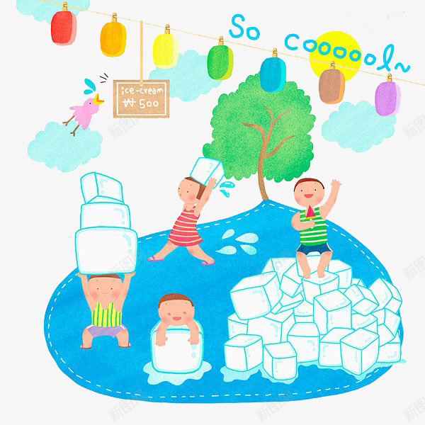 孩子们运冰块png免抠素材_88icon https://88icon.com 卡通 孩子们 运冰块 雪糕